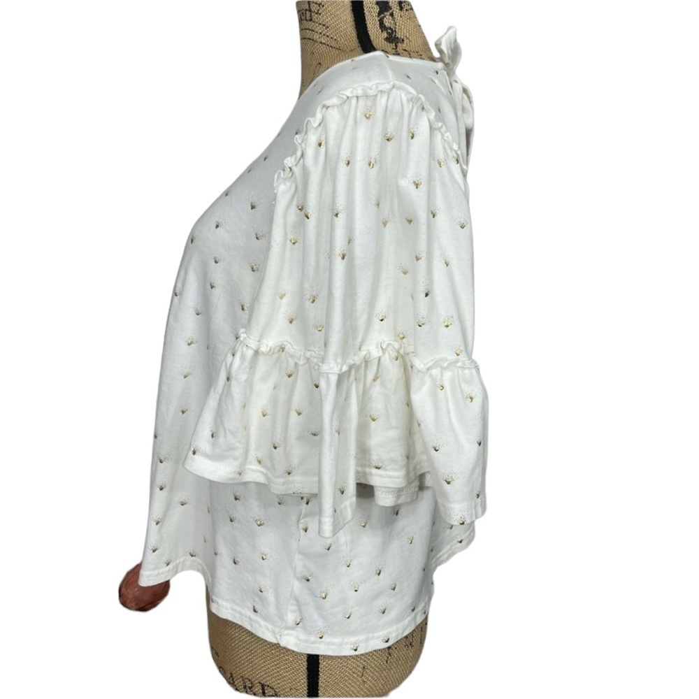 Altar’d State Sunburst Sparkle Tie Back Boho Top Size Small White and Gold - Picture 6 of 11